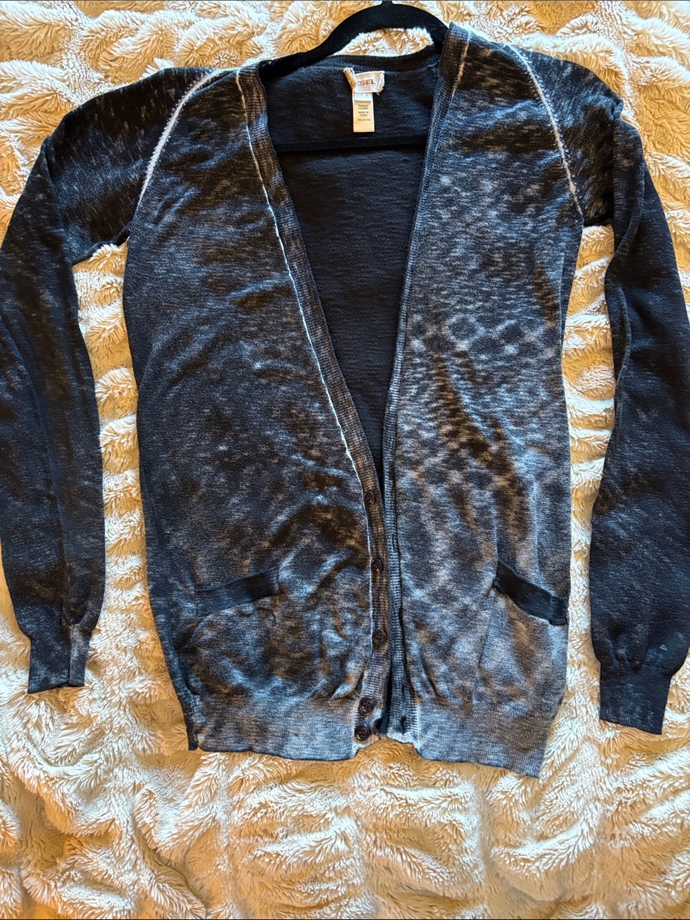 Diesel Black and Gray Heathered Button Cardigan
